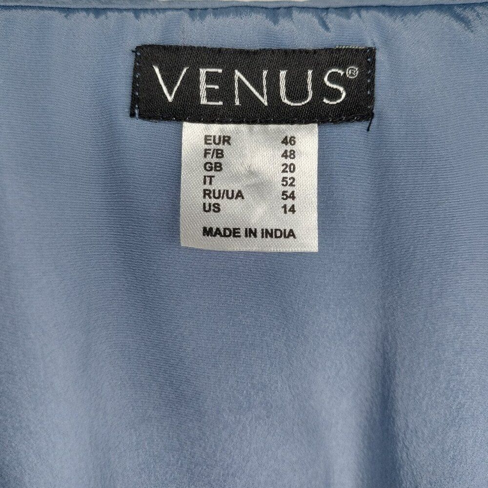 Venus Women's Size 14 Blue Gray Metallic Ruffle Collar Short Sleeve Top - Picture 6 of 8
